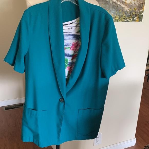 Nice ready for that summer wedding party teal cotton blend blazer with pockets. - Picture 2 of 4